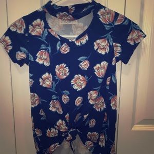 Dark blue floral cotton blouse